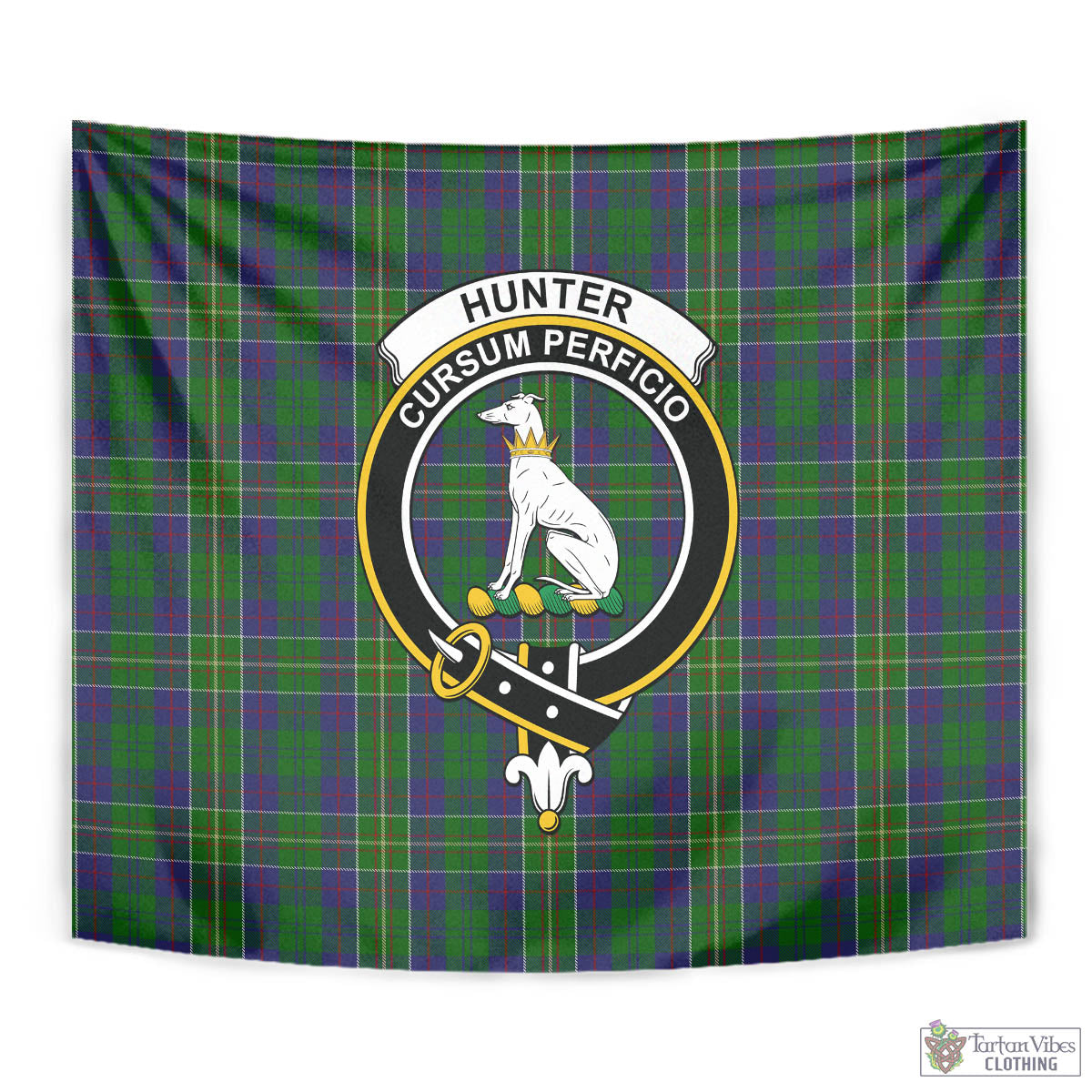 Tartan Vibes Clothing Hunter of Hunterston Tartan Tapestry Wall Hanging and Home Decor for Room with Family Crest