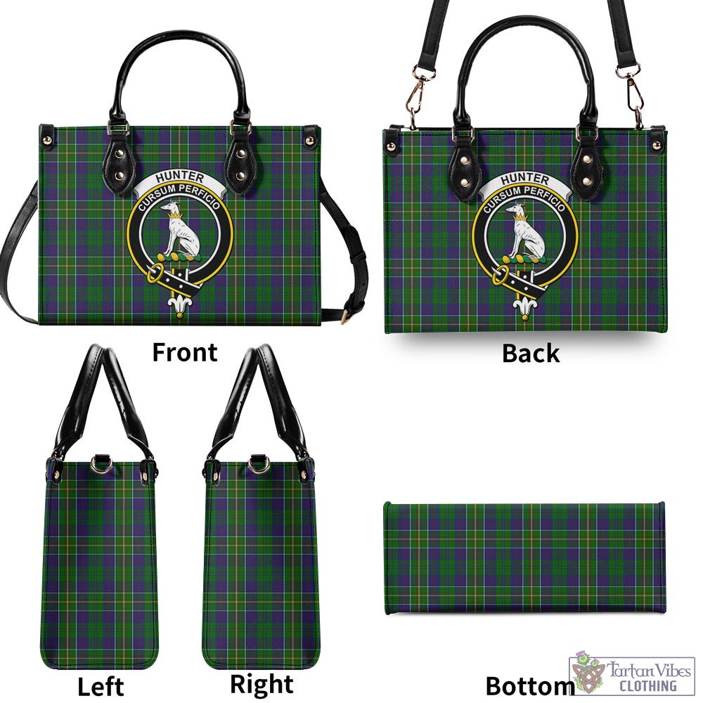 Tartan Vibes Clothing Hunter of Hunterston Tartan Luxury Leather Handbags with Family Crest