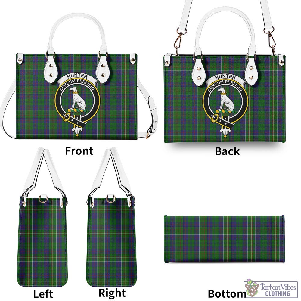 Tartan Vibes Clothing Hunter of Hunterston Tartan Luxury Leather Handbags with Family Crest