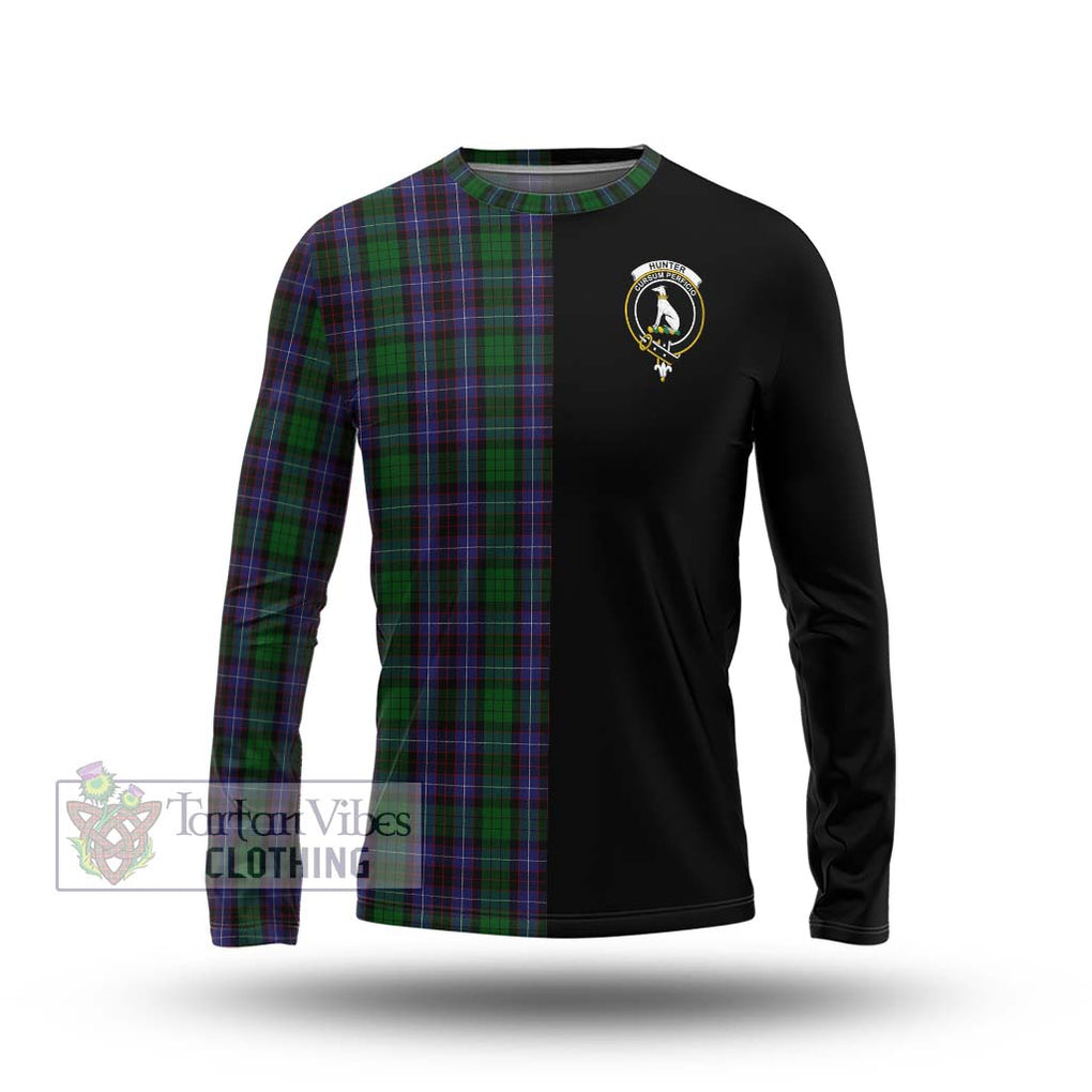 Hunter of Peebleshire Tartan Long Sleeve T-Shirt with Family Crest and Half Of Me Style Unisex - Tartanvibesclothing Shop