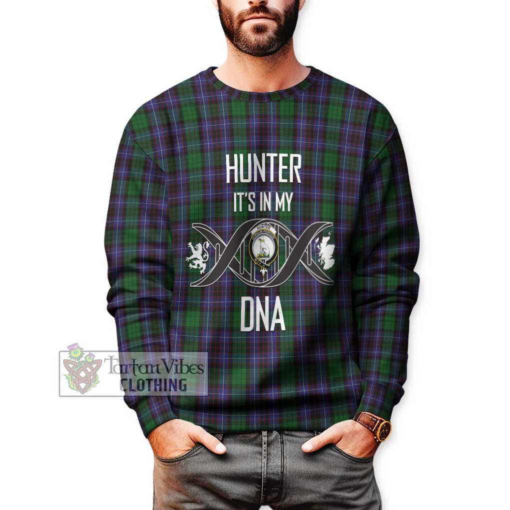 Hunter of Peebleshire Tartan Sweatshirt with Family Crest DNA In Me Style Unisex - Tartanvibesclothing Shop