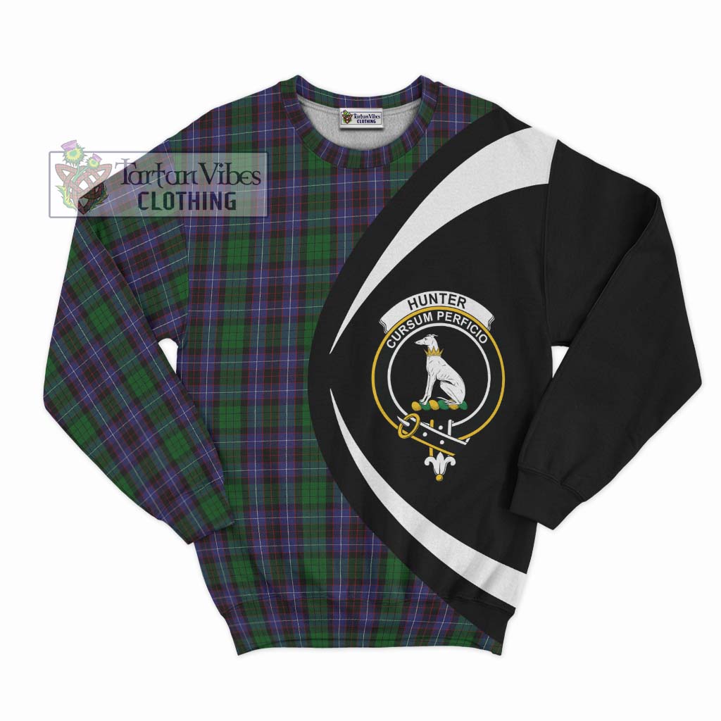 Hunter of Peebleshire Tartan Sweatshirt with Family Crest Circle Style Unisex - Tartan Vibes Clothing