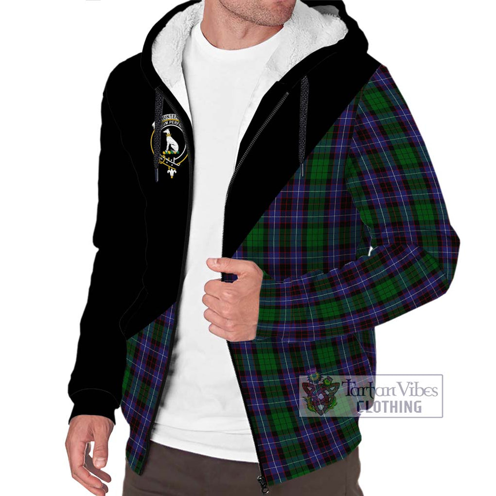 Hunter of Peebleshire Tartan Sherpa Hoodie with Family Crest and Military Logo Style Unisex S - Tartanvibesclothing Shop