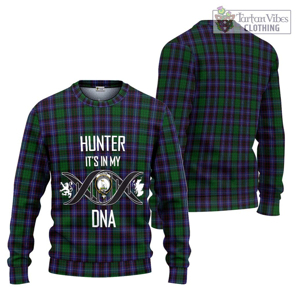 Hunter of Peebleshire Tartan Knitted Sweater with Family Crest DNA In Me Style Unisex - Tartanvibesclothing Shop