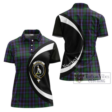 Hunter of Peebleshire Tartan Women's Polo Shirt with Family Crest Circle Style