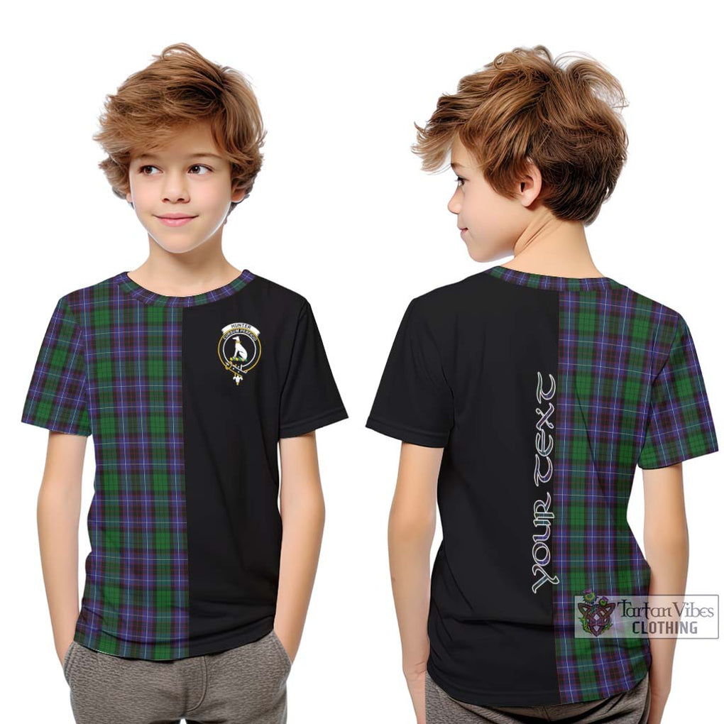 Hunter of Peebleshire Tartan Kid T-Shirt with Family Crest and Half Of Me Style Youth XL Size14 - Tartanvibesclothing Shop