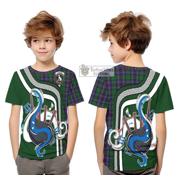 Hunter of Peebleshire Tartan Kid T-Shirt with Epic Bagpipe Style