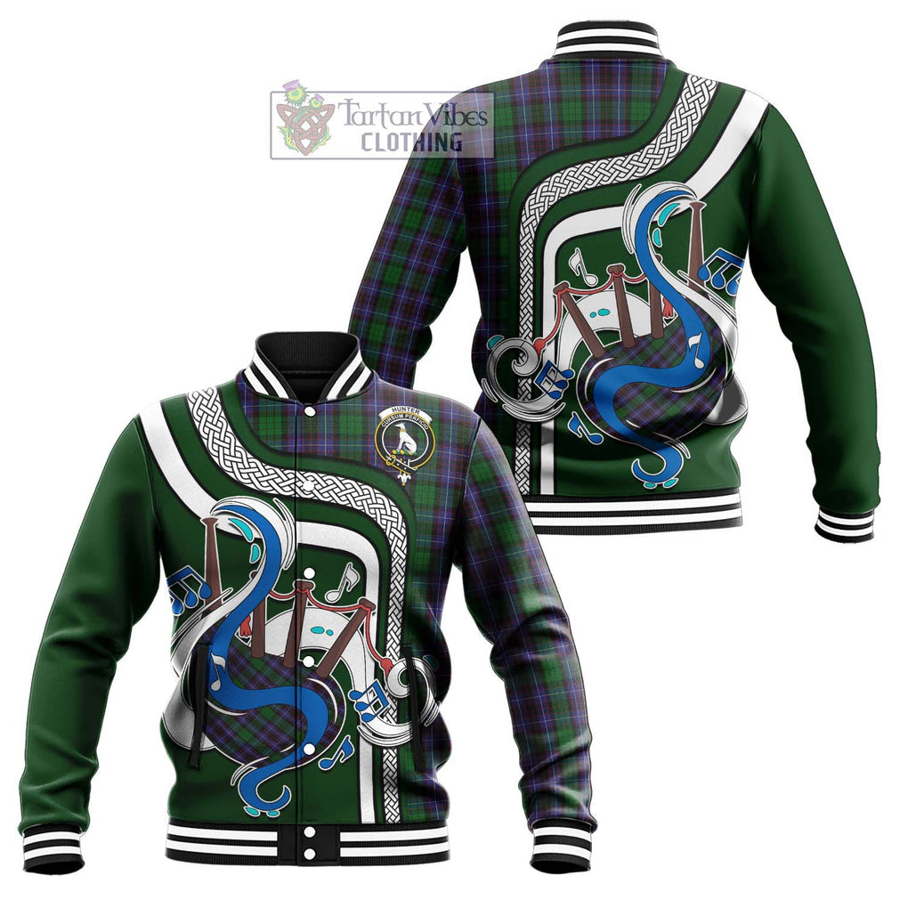 Tartan Vibes Clothing Hunter of Peebleshire Tartan Baseball Jacket with Epic Bagpipe Style