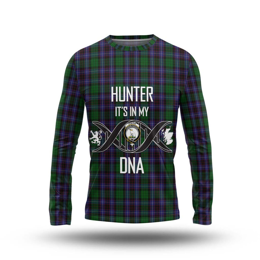 Hunter of Peebleshire Tartan Long Sleeve T-Shirt with Family Crest DNA In Me Style Unisex - Tartanvibesclothing Shop