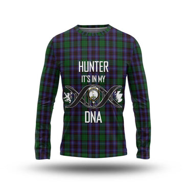 Hunter of Peebleshire Tartan Long Sleeve T-Shirt with Family Crest DNA In Me Style