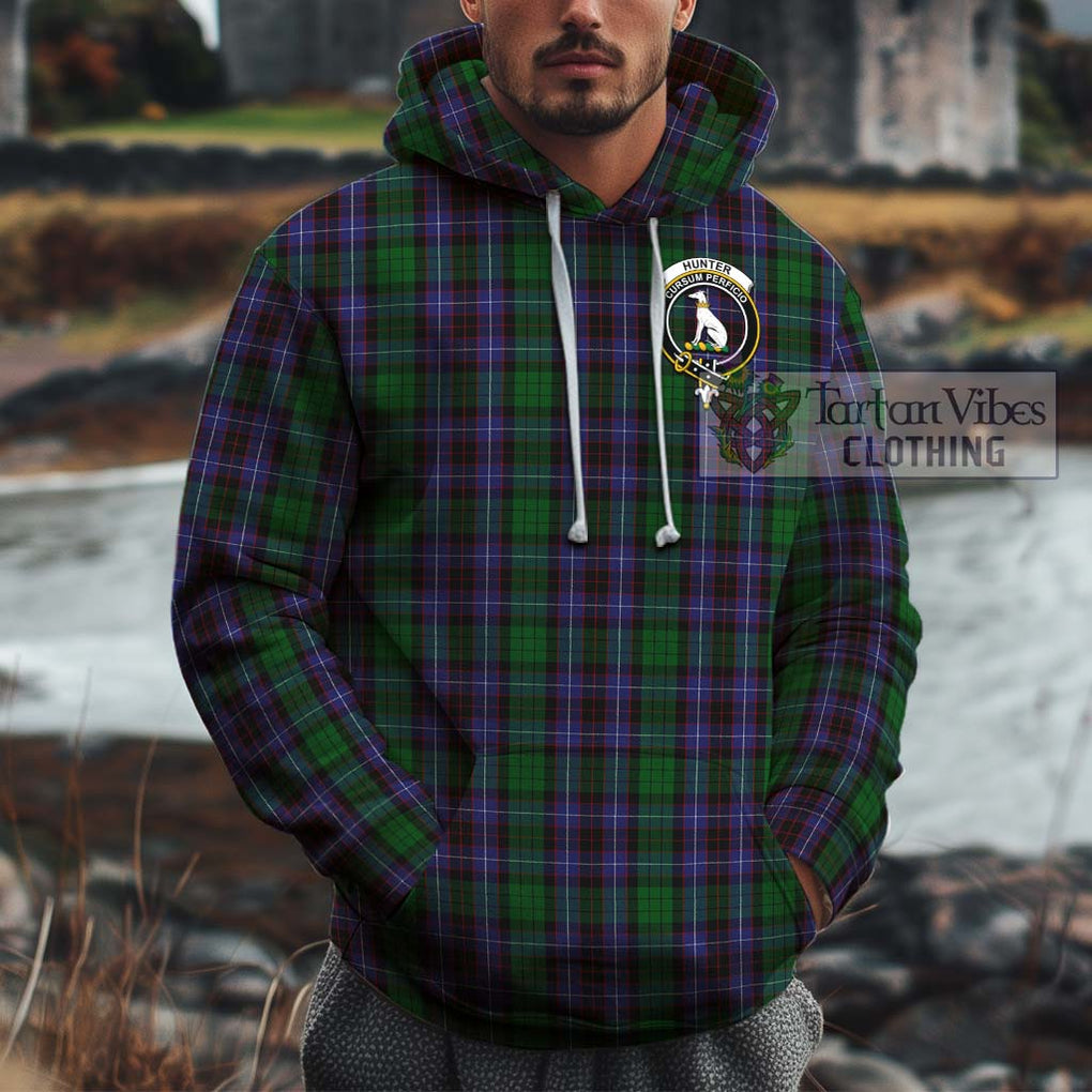 Hunter of Peebleshire Tartan Cotton Hoodie with Family Crest Pullover Hoodie XS - Tartan Vibes Clothing