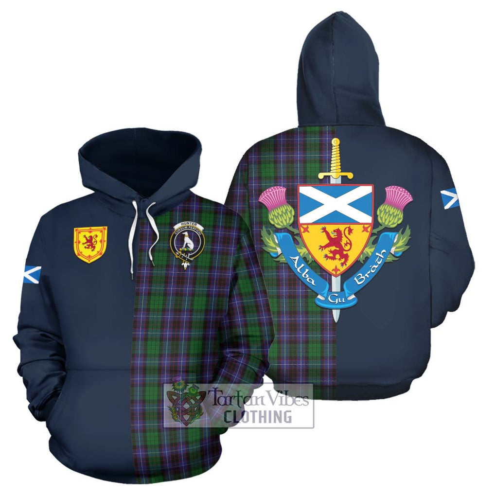 Tartan Vibes Clothing Hunter of Peebleshire Tartan Hoodie with Scottish Lion Royal Arm Half Style