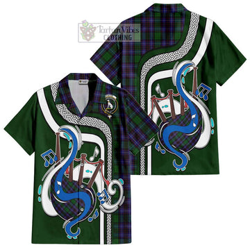 Hunter of Peebleshire Tartan Short Sleeve Button Shirt with Epic Bagpipe Style