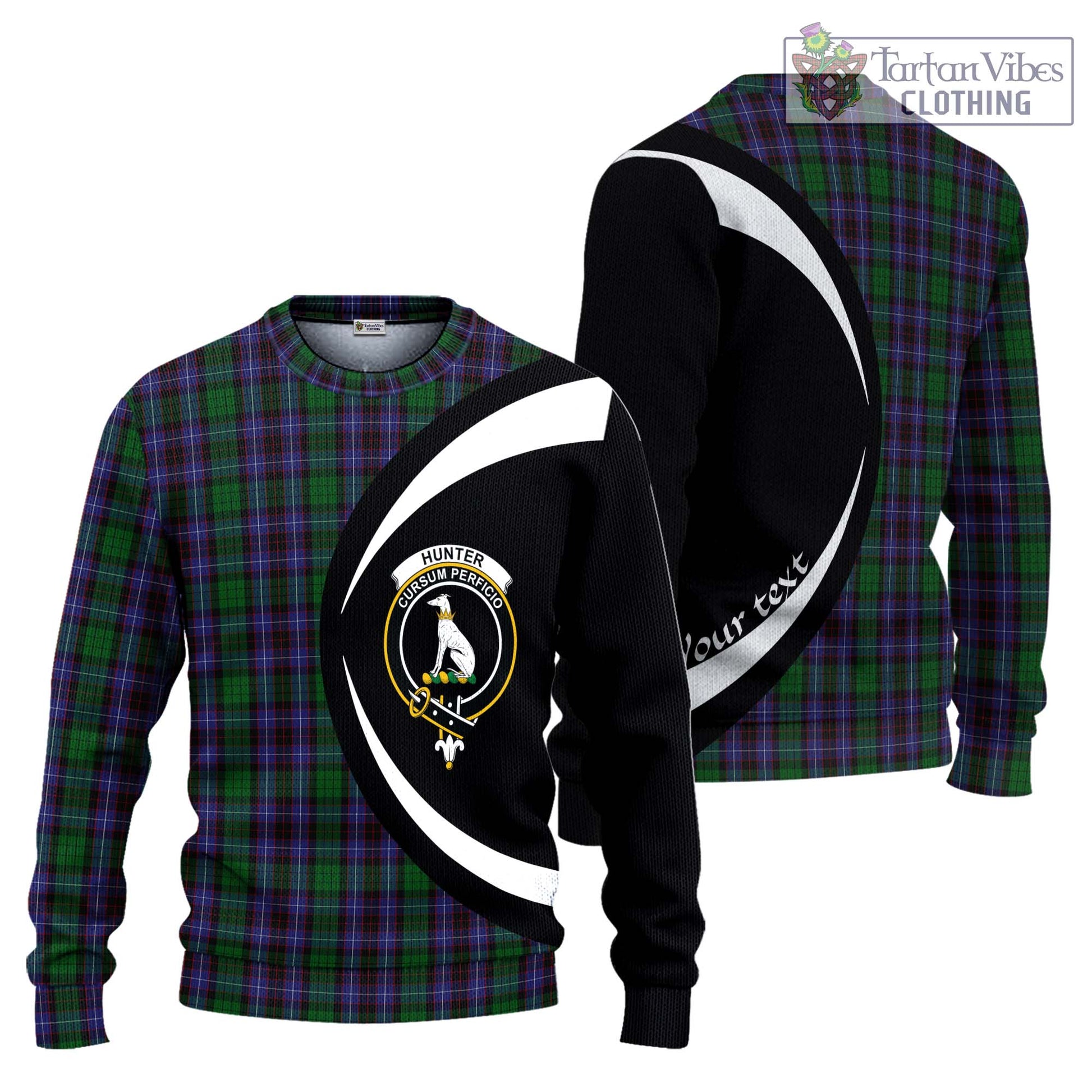 Hunter of Peebleshire Tartan Ugly Sweater with Family Crest Circle Style Unisex - Tartan Vibes Clothing