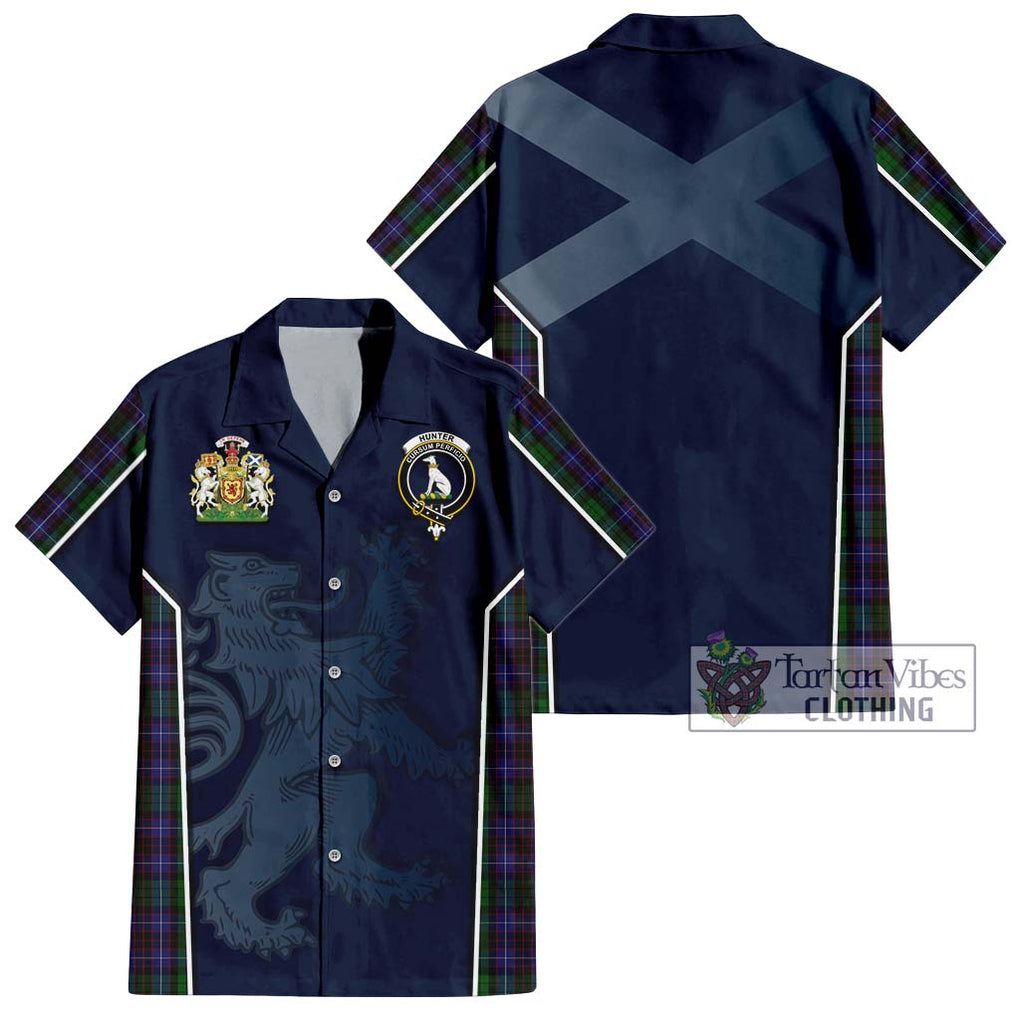 Hunter of Peebleshire Tartan Short Sleeve Button Shirt with Family Crest and Lion Rampant Vibes Sport Style Kid - Tartan Vibes Clothing