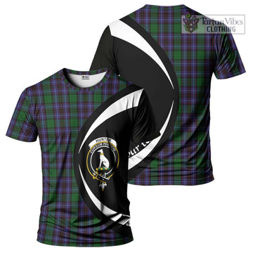 Hunter of Peebleshire Tartan T-Shirt with Family Crest Circle Style