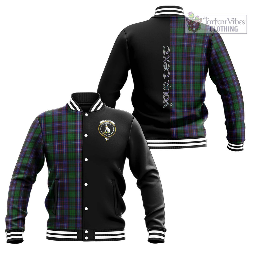 Hunter of Peebleshire Tartan Baseball Jacket with Family Crest and Half Of Me Style Unisex - Tartanvibesclothing Shop