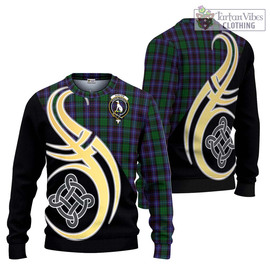 Hunter of Peebleshire Tartan Knitted Sweater with Family Crest and Celtic Symbol Style Unisex - Tartan Vibes Clothing