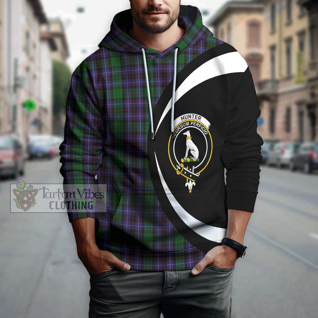 Tartan Vibes Clothing Hunter of Peebleshire Tartan Hoodie with Family Crest Circle Style