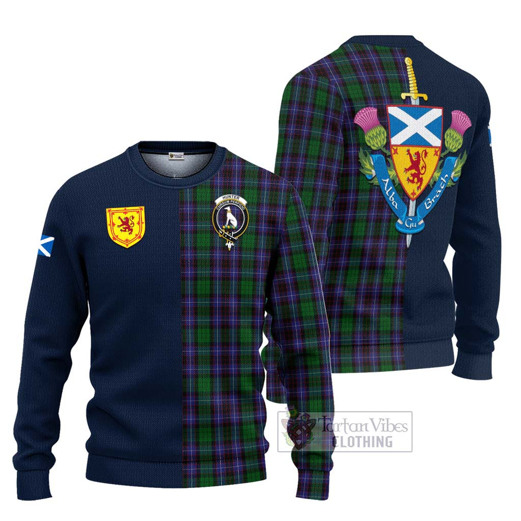 Tartan Vibes Clothing Hunter of Peebleshire Tartan Knitted Sweater with Scottish Lion Royal Arm Half Style