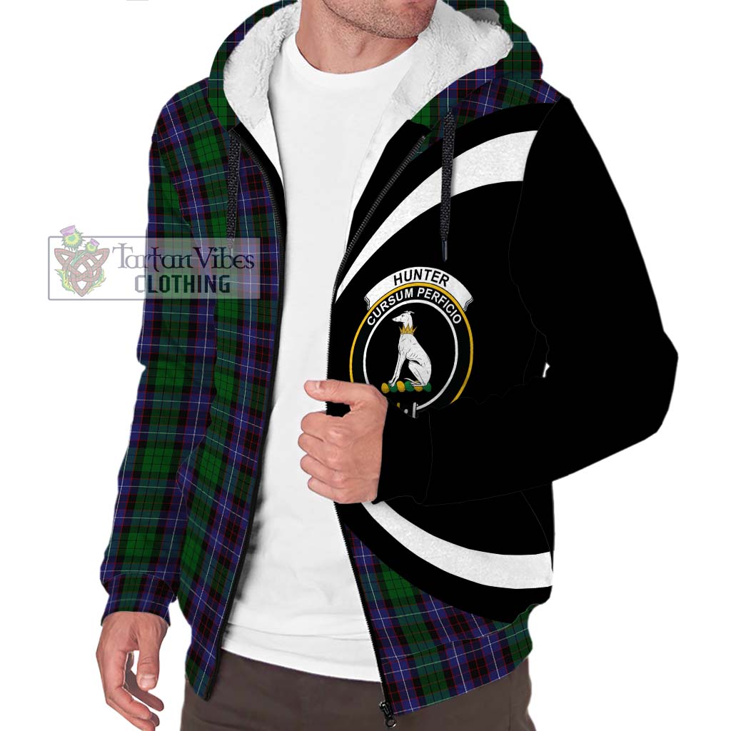 Hunter of Peebleshire Tartan Sherpa Hoodie with Family Crest Circle Style Unisex S - Tartan Vibes Clothing