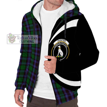 Hunter of Peebleshire Tartan Sherpa Hoodie with Family Crest Circle Style