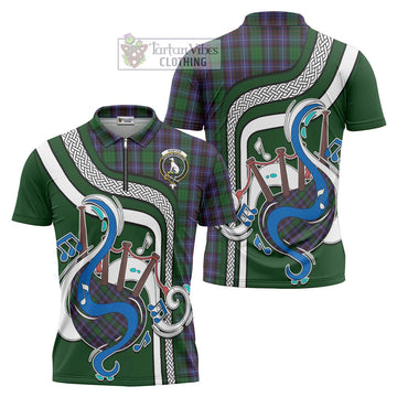 Hunter of Peebleshire Tartan Zipper Polo Shirt with Epic Bagpipe Style