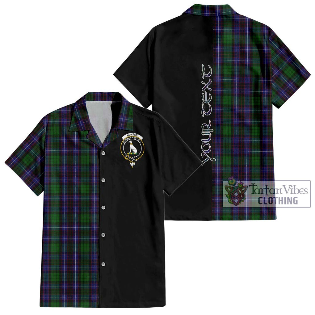 Hunter of Peebleshire Tartan Short Sleeve Button Shirt with Family Crest and Half Of Me Style Kid - Tartanvibesclothing Shop