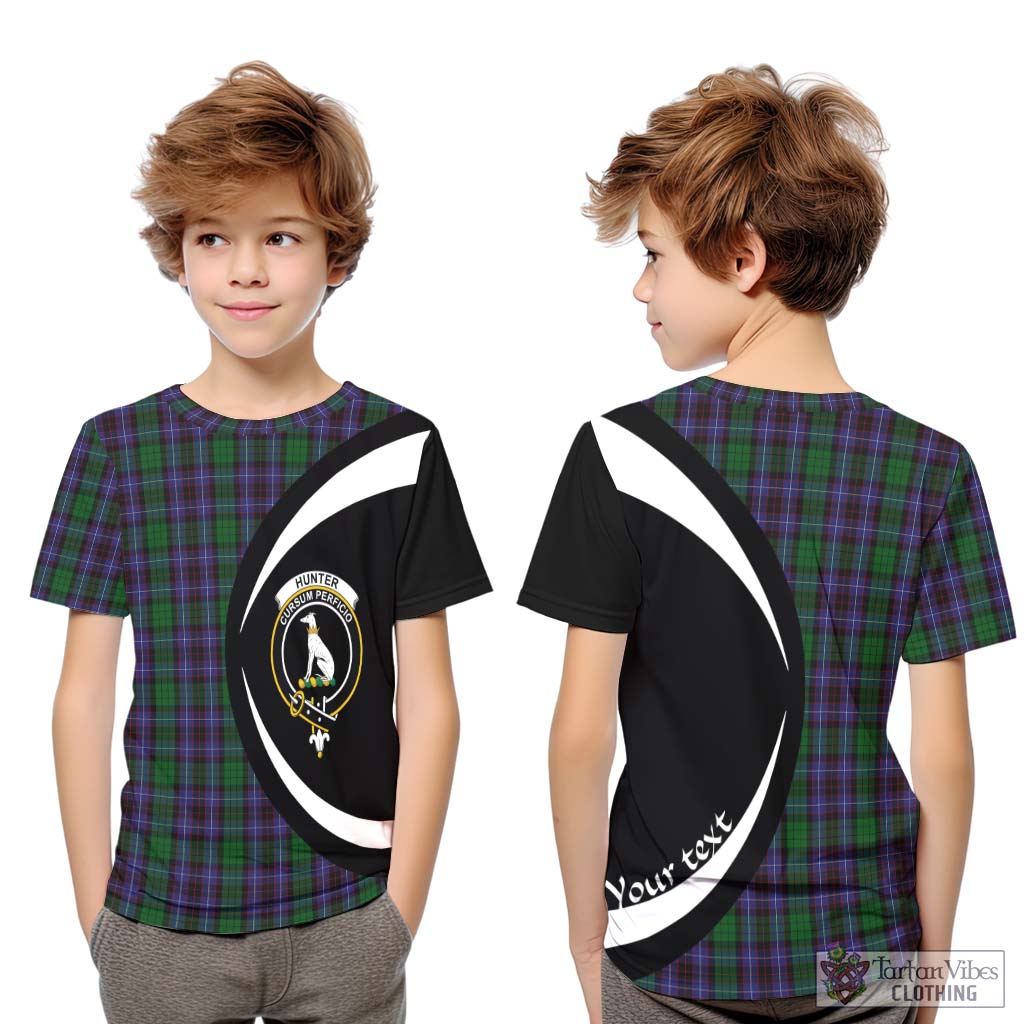 Hunter of Peebleshire Tartan Kid T-Shirt with Family Crest Circle Style Youth XL Size14 - Tartan Vibes Clothing