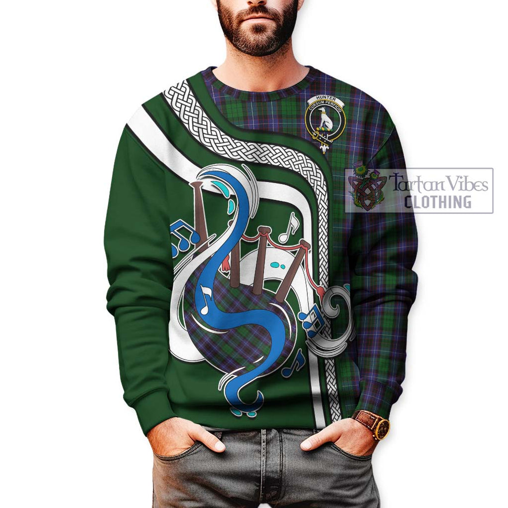 Tartan Vibes Clothing Hunter of Peebleshire Tartan Sweatshirt with Epic Bagpipe Style