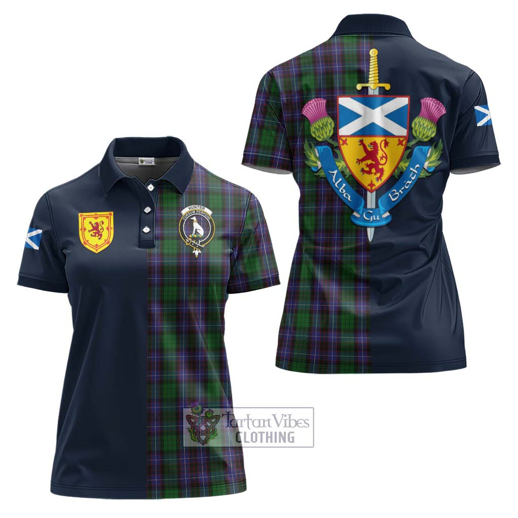 Tartan Vibes Clothing Hunter of Peebleshire Tartan Women's Polo Shirt with Scottish Lion Royal Arm Half Style