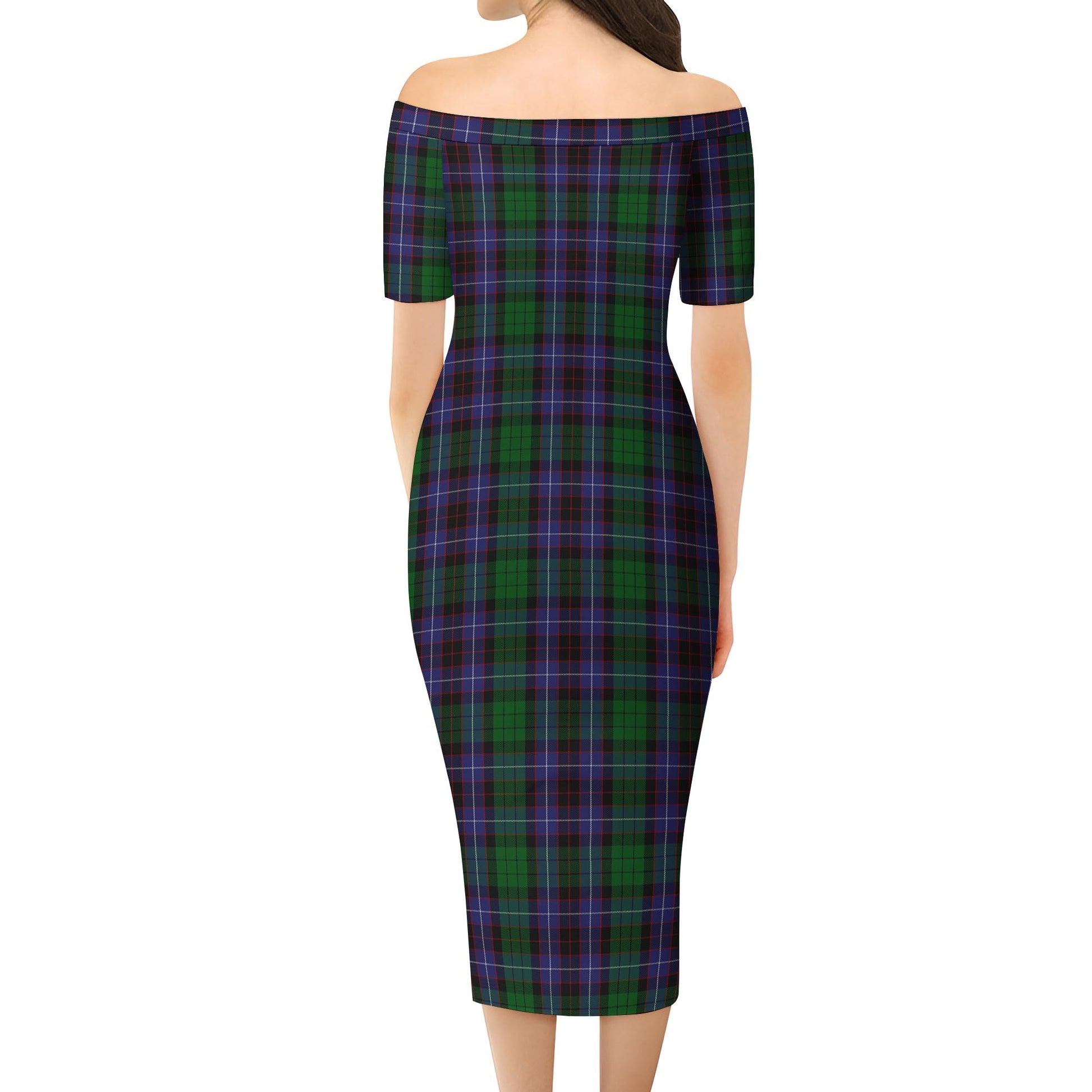 Hunter of Peebleshire Tartan Off Shoulder Lady Dress - Tartanvibesclothing