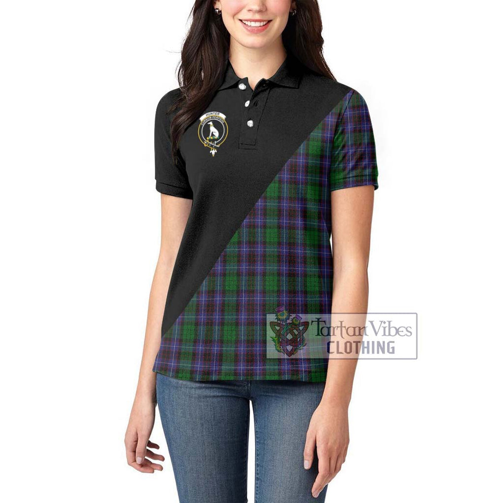 Hunter of Peebleshire Tartan Women's Polo Shirt with Family Crest and Military Logo Style - Tartanvibesclothing Shop