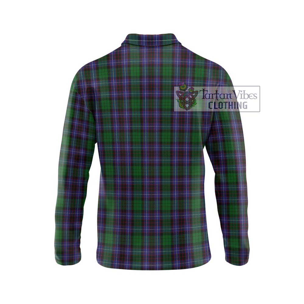 Hunter of Peebleshire Tartan Long Sleeve Polo Shirt with Family Crest DNA In Me Style - Tartanvibesclothing Shop