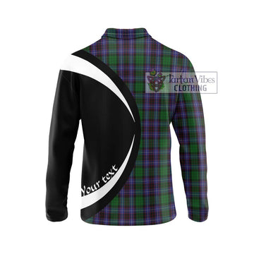 Hunter of Peebleshire Tartan Long Sleeve Polo Shirt with Family Crest Circle Style