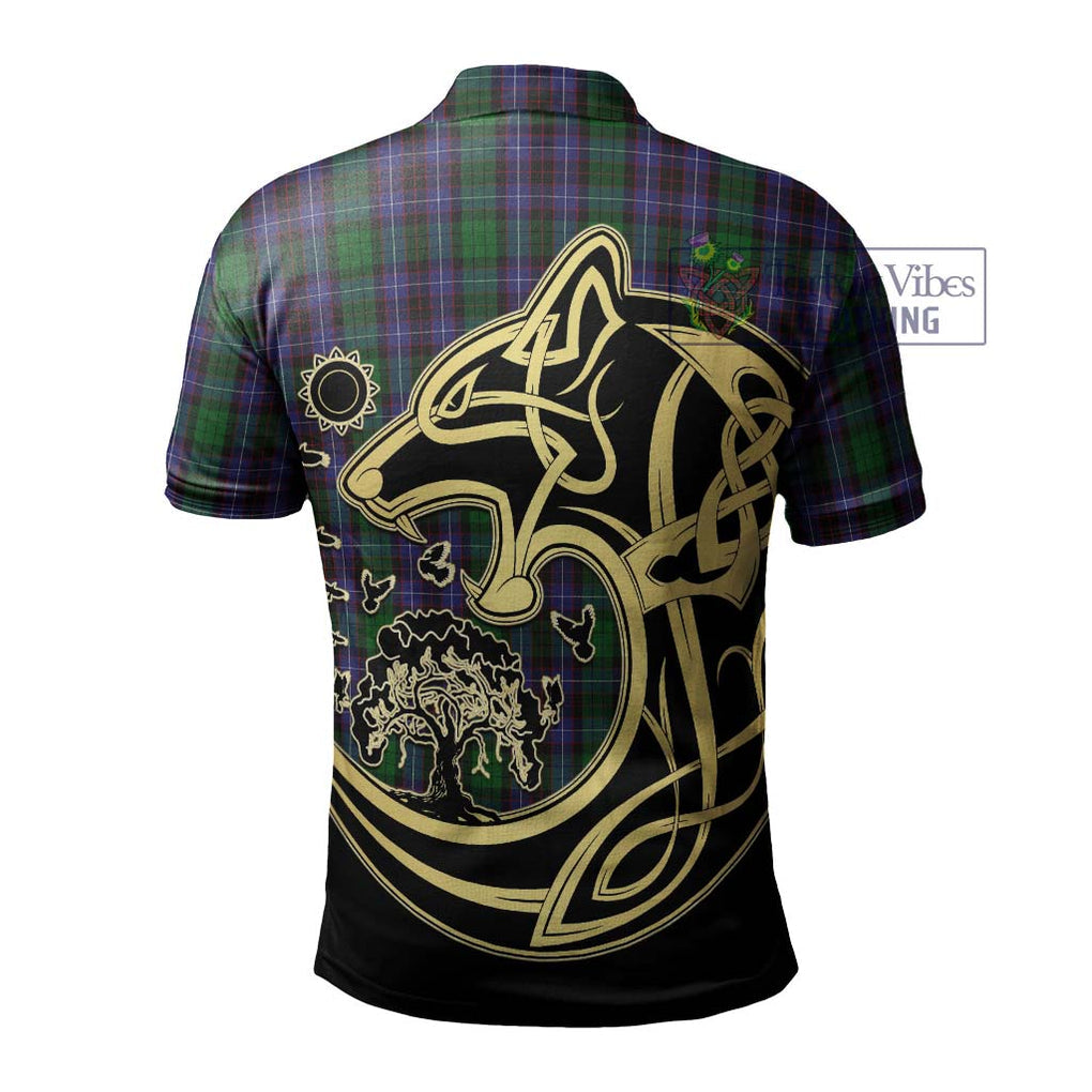 Hunter of Peebleshire Tartan Polo Shirt with Family Crest Celtic Wolf Style - Tartanvibesclothing Shop