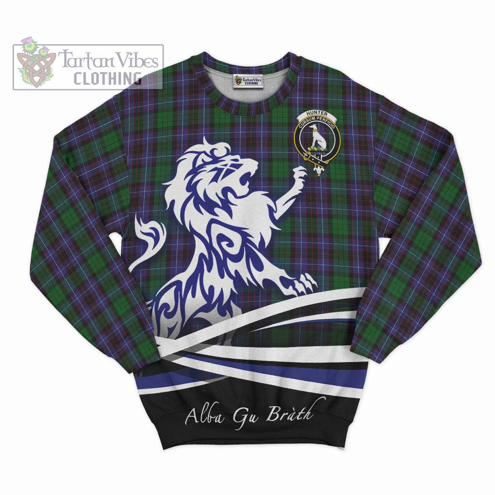 Hunter of Peebleshire Tartan Sweatshirt with Alba Gu Brath Regal Lion Emblem - Tartanvibesclothing Shop