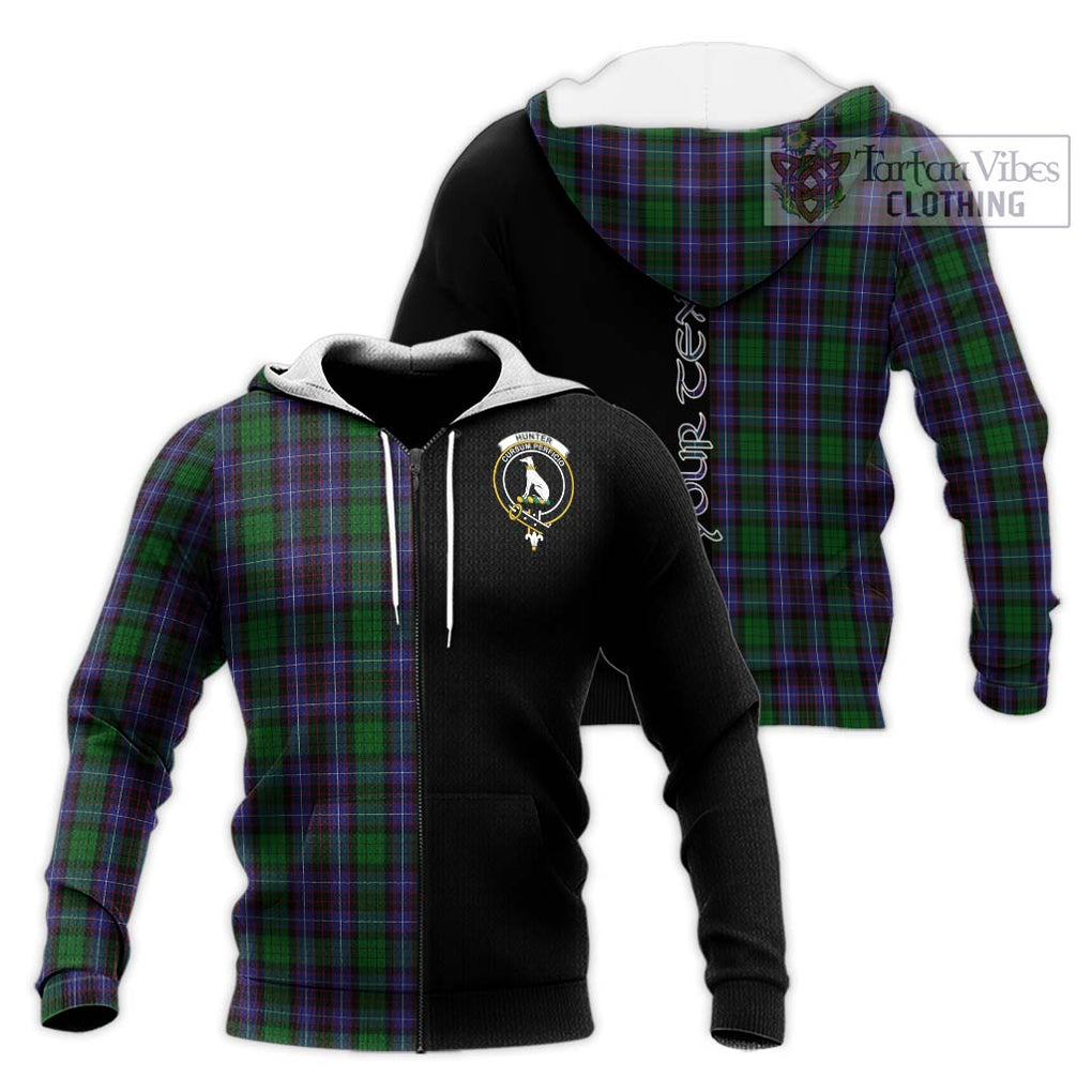 Hunter of Peebleshire Tartan Knitted Hoodie with Family Crest and Half Of Me Style Unisex Knitted Zip Hoodie - Tartanvibesclothing Shop