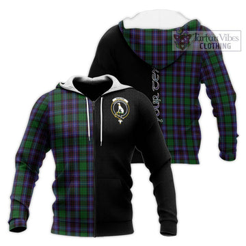 Hunter of Peebleshire Tartan Knitted Hoodie with Family Crest and Half Of Me Style