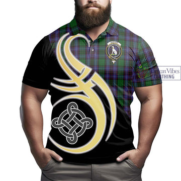 Hunter of Peebleshire Tartan Polo Shirt with Family Crest and Celtic Symbol Style