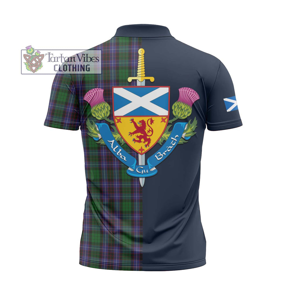 Tartan Vibes Clothing Hunter of Peebleshire Tartan Zipper Polo Shirt with Scottish Lion Royal Arm Half Style