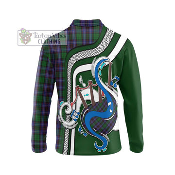 Hunter of Peebleshire Tartan Long Sleeve Polo Shirt with Epic Bagpipe Style