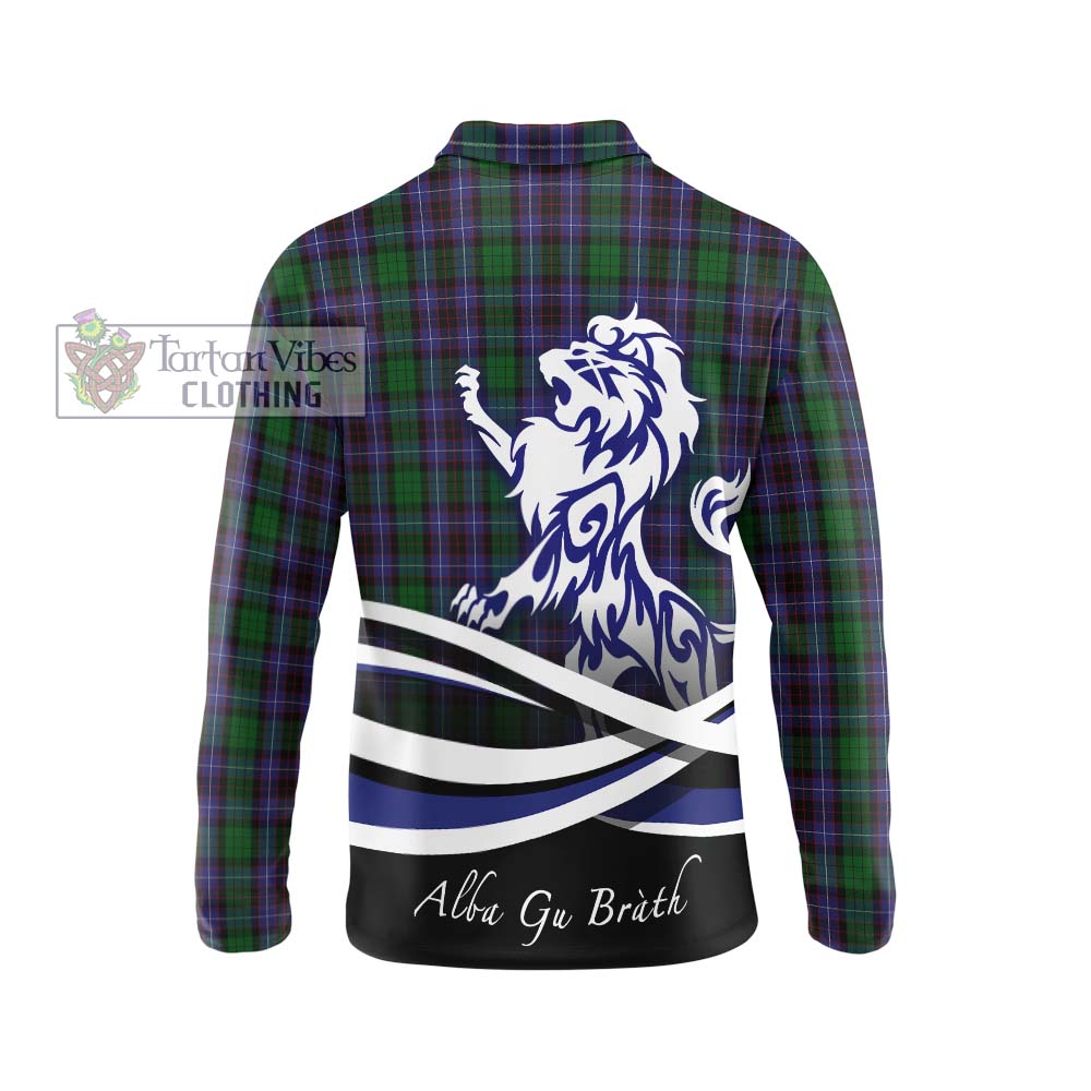 Hunter of Peebleshire Tartan Long Sleeve Polo Shirt with Alba Gu Brath Regal Lion Emblem - Tartanvibesclothing Shop