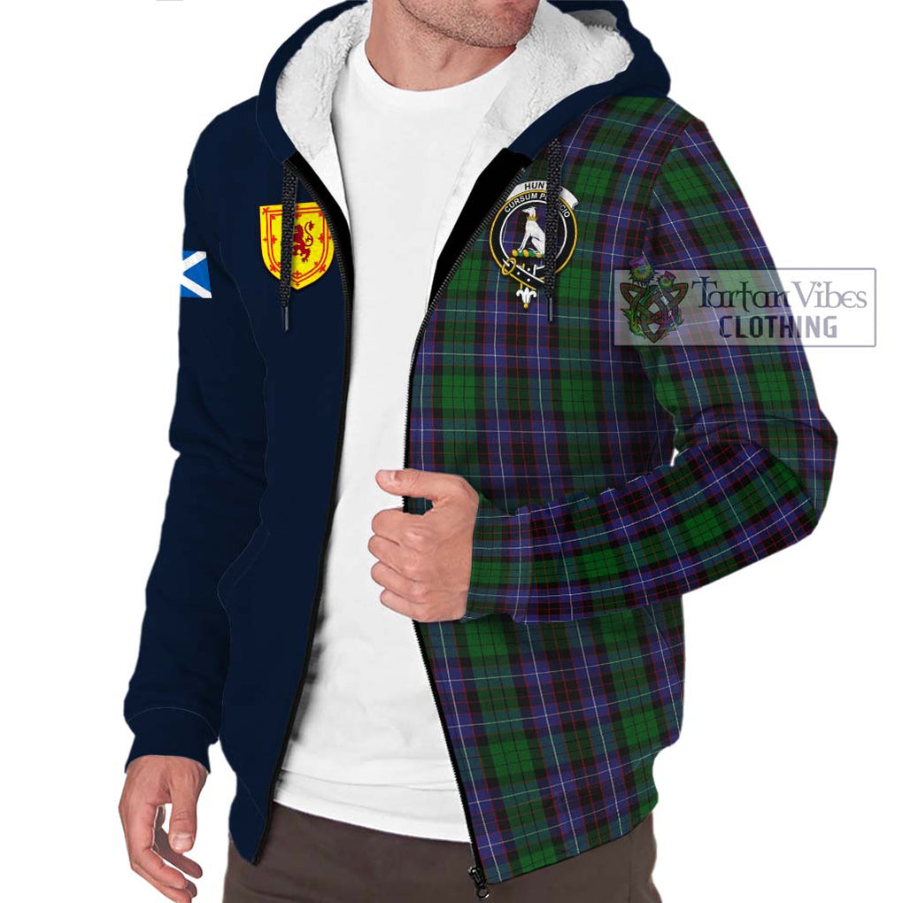 Tartan Vibes Clothing Hunter of Peebleshire Tartan Sherpa Hoodie with Scottish Lion Royal Arm Half Style