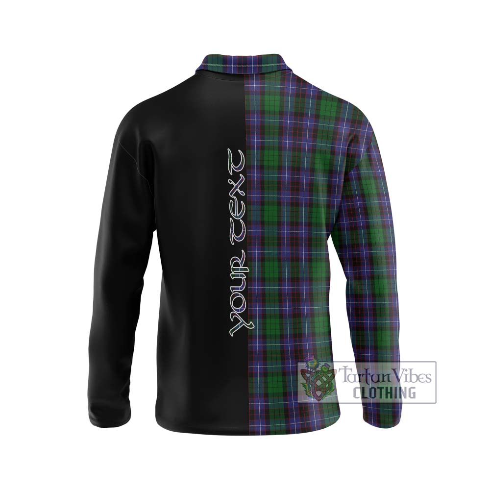 Hunter of Peebleshire Tartan Long Sleeve Polo Shirt with Family Crest and Half Of Me Style - Tartanvibesclothing Shop