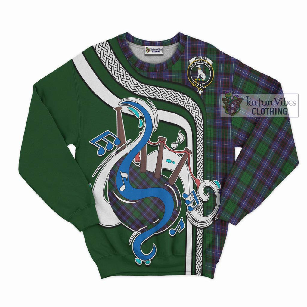 Tartan Vibes Clothing Hunter of Peebleshire Tartan Sweatshirt with Epic Bagpipe Style