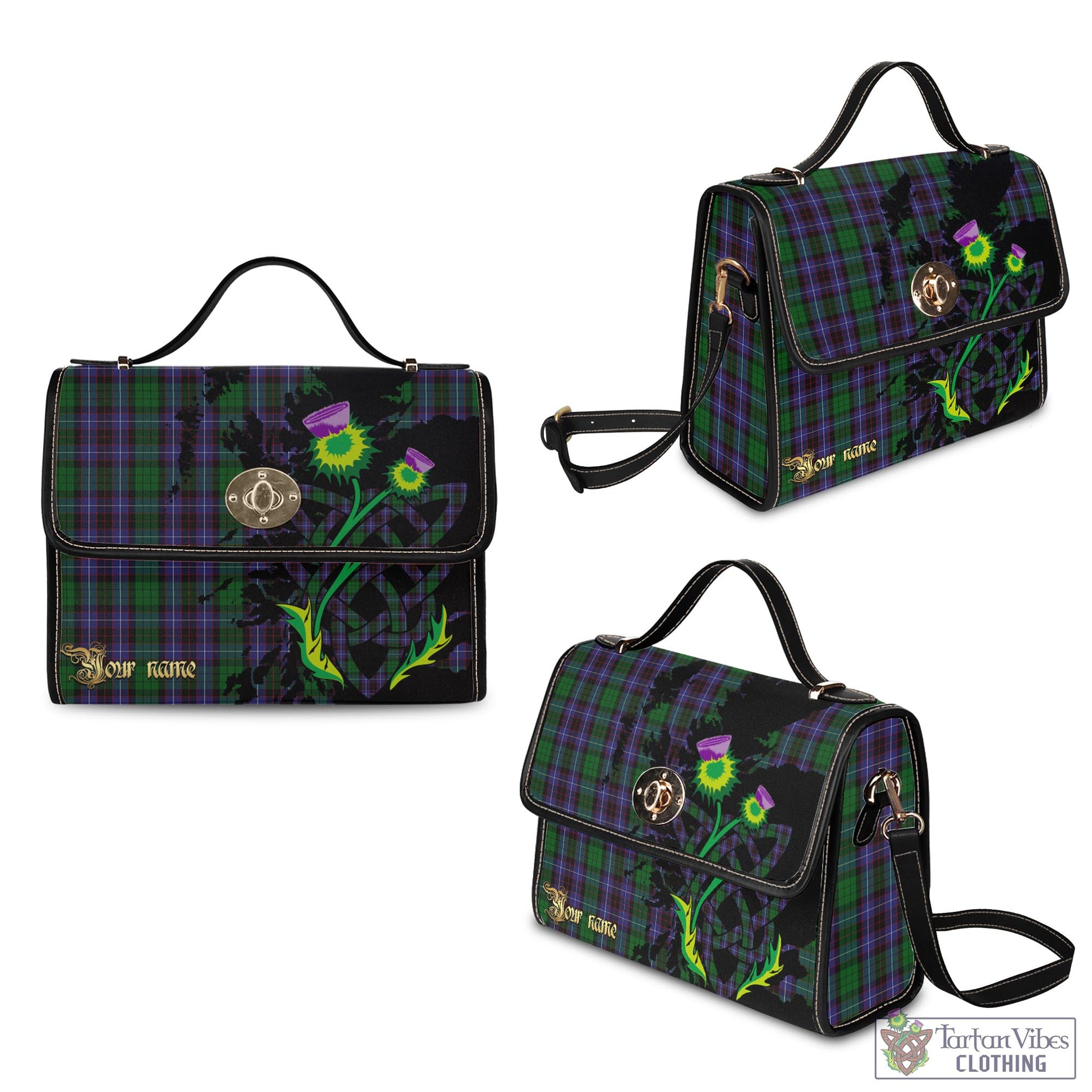 Tartan Vibes Clothing Hunter of Peebleshire Tartan Waterproof Canvas Bag with Scotland Map and Thistle Celtic Accents