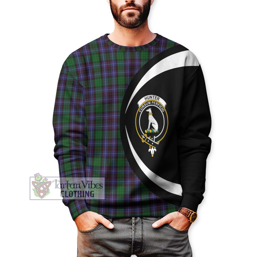 Hunter of Peebleshire Tartan Sweatshirt with Family Crest Circle Style - Tartan Vibes Clothing