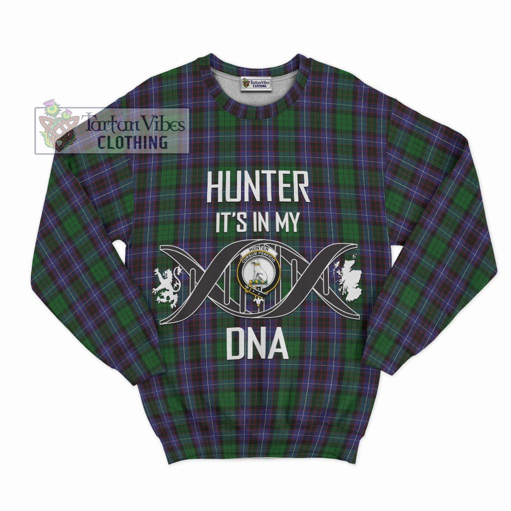 Hunter of Peebleshire Tartan Sweatshirt with Family Crest DNA In Me Style - Tartanvibesclothing Shop