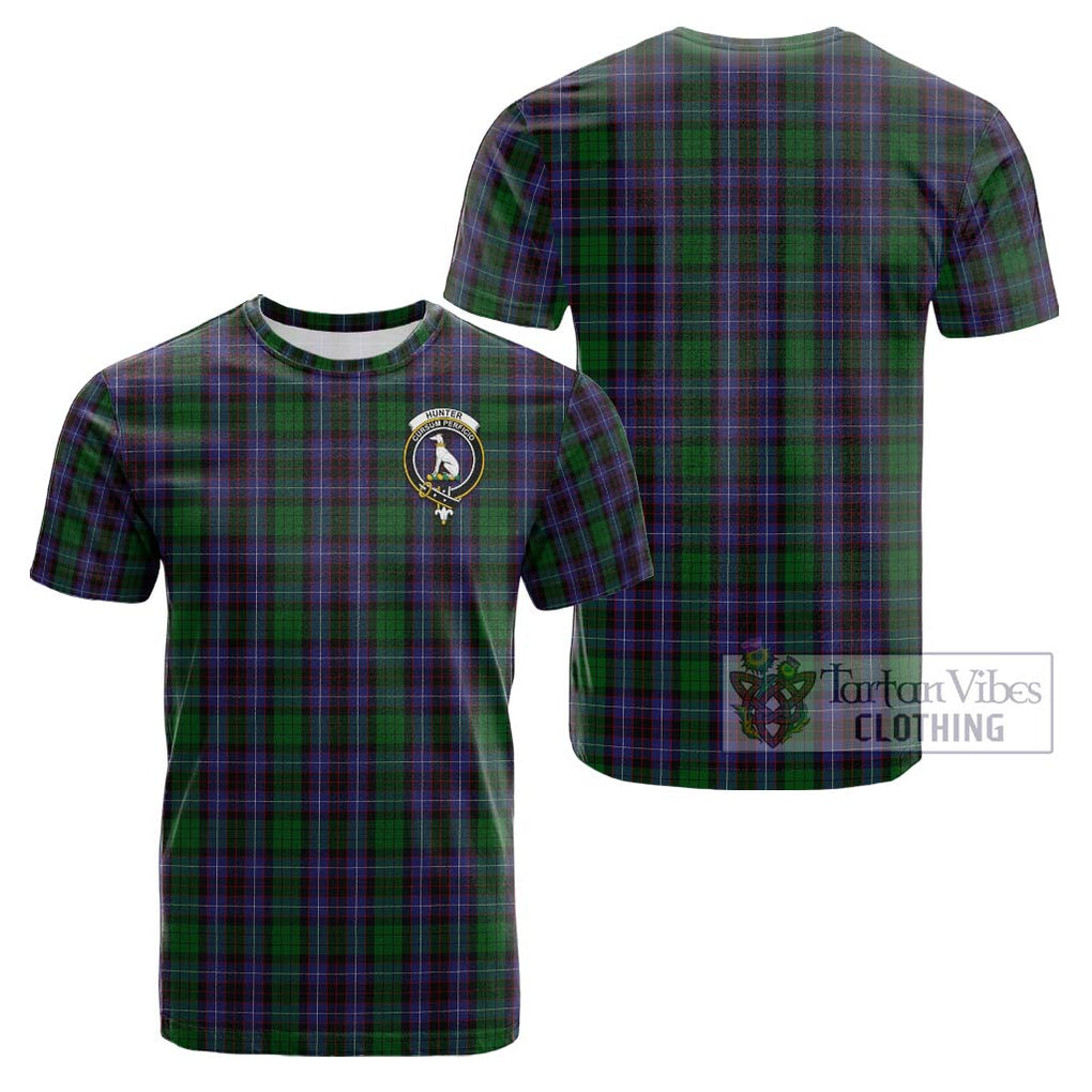 Hunter of Peebleshire Tartan Cotton T-Shirt with Family Crest Kid's Shirt - Tartanvibesclothing Shop